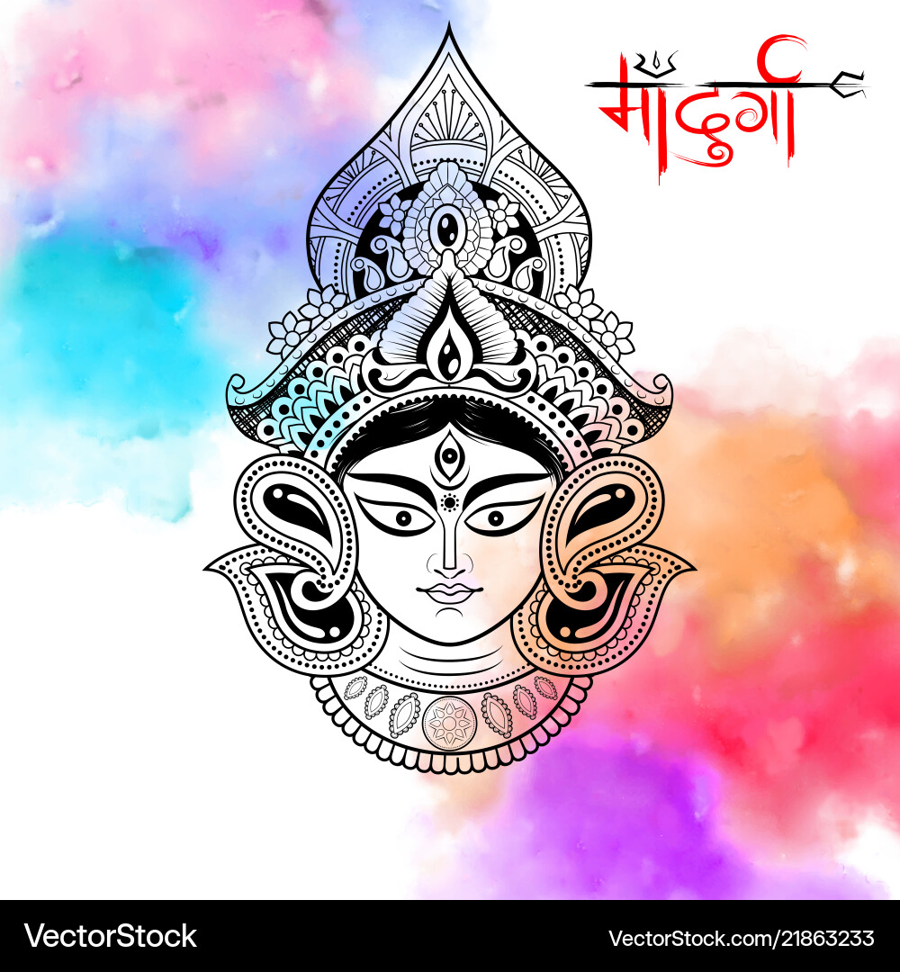 Goddess durga face in happy puja background vector image