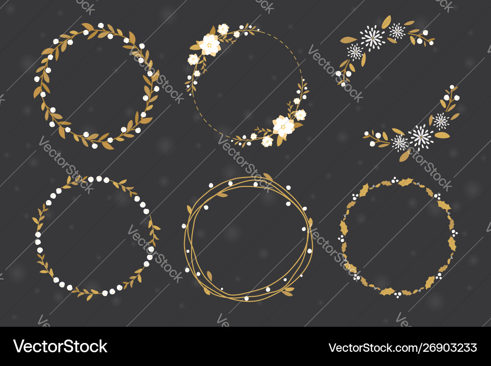 Golden Luxus Weihnachten runden Kranzrahmen Golden Luxus Weihnachten runden Kranzrahmen vektorbild