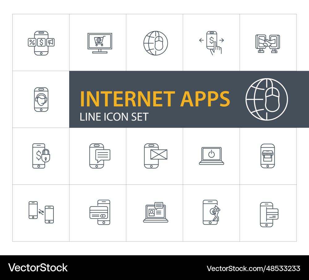 Internet apps line icon set Internet apps line icon set Vector Image