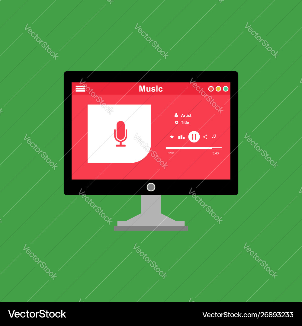 Media player application app template with flat Media player application app template with flat vector image