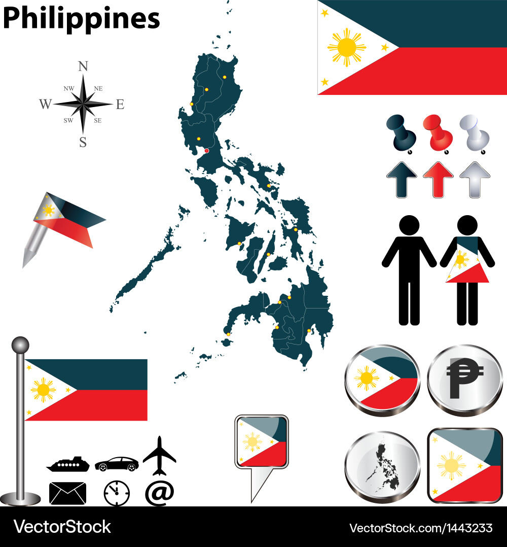 Philippines Map with Flags and Icons vector image