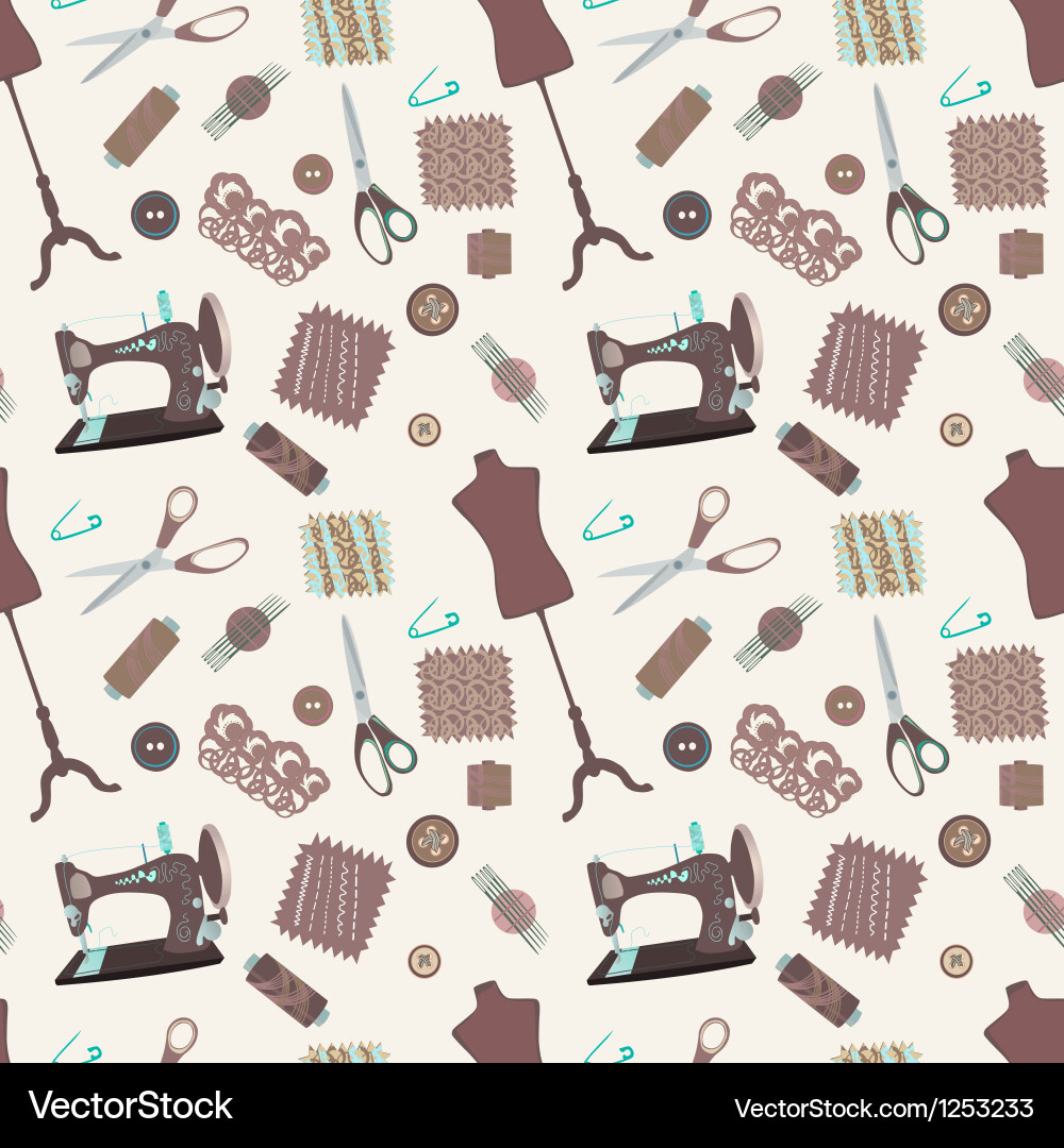 Retro seamless pattern with sewing accessories Vector Image