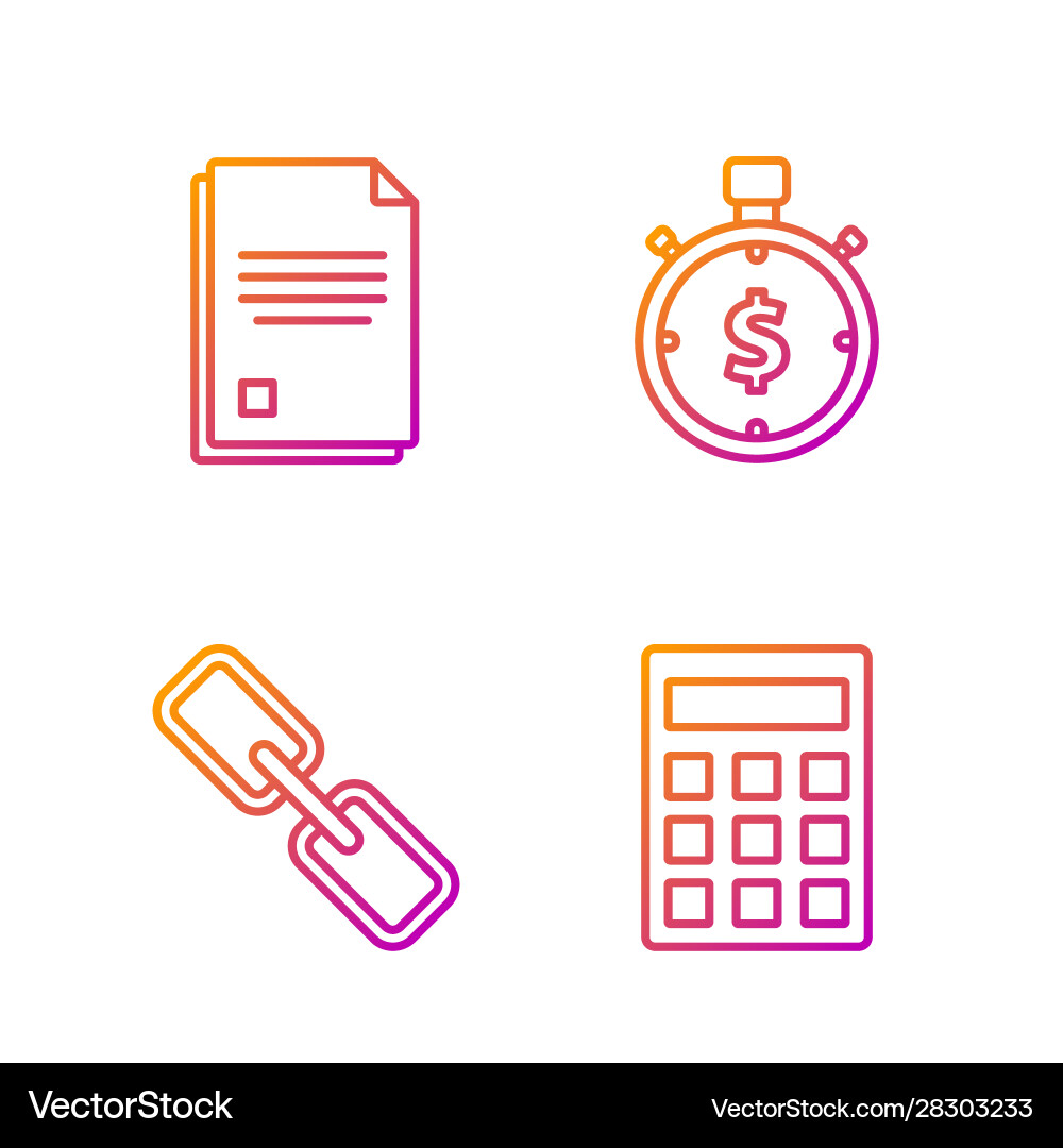 Set line calculator chain link file document Set line calculator chain link file document vector image