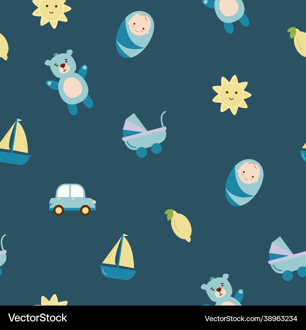 Baby pattern with child toys objects vector image