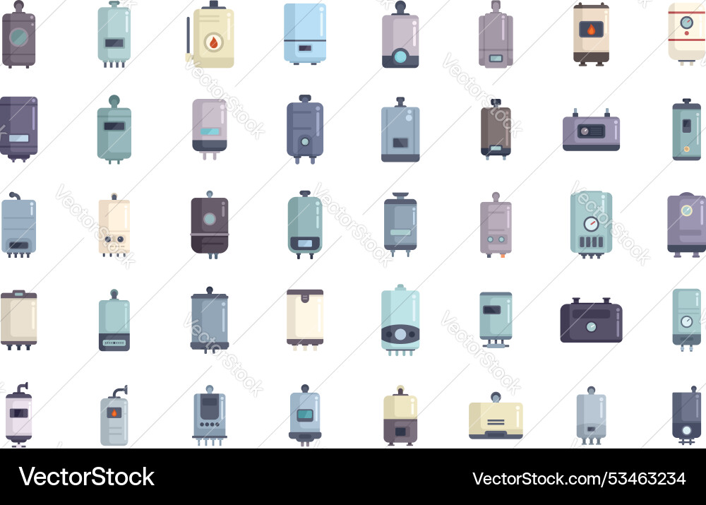 Big set of boilers providing hot water for shower Vector Image