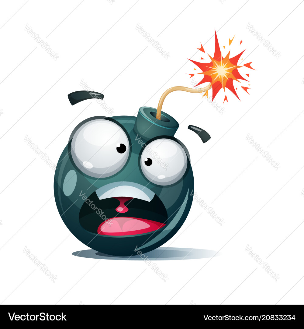 Cartoon Exploding Bomb - Fearful Expression vector image