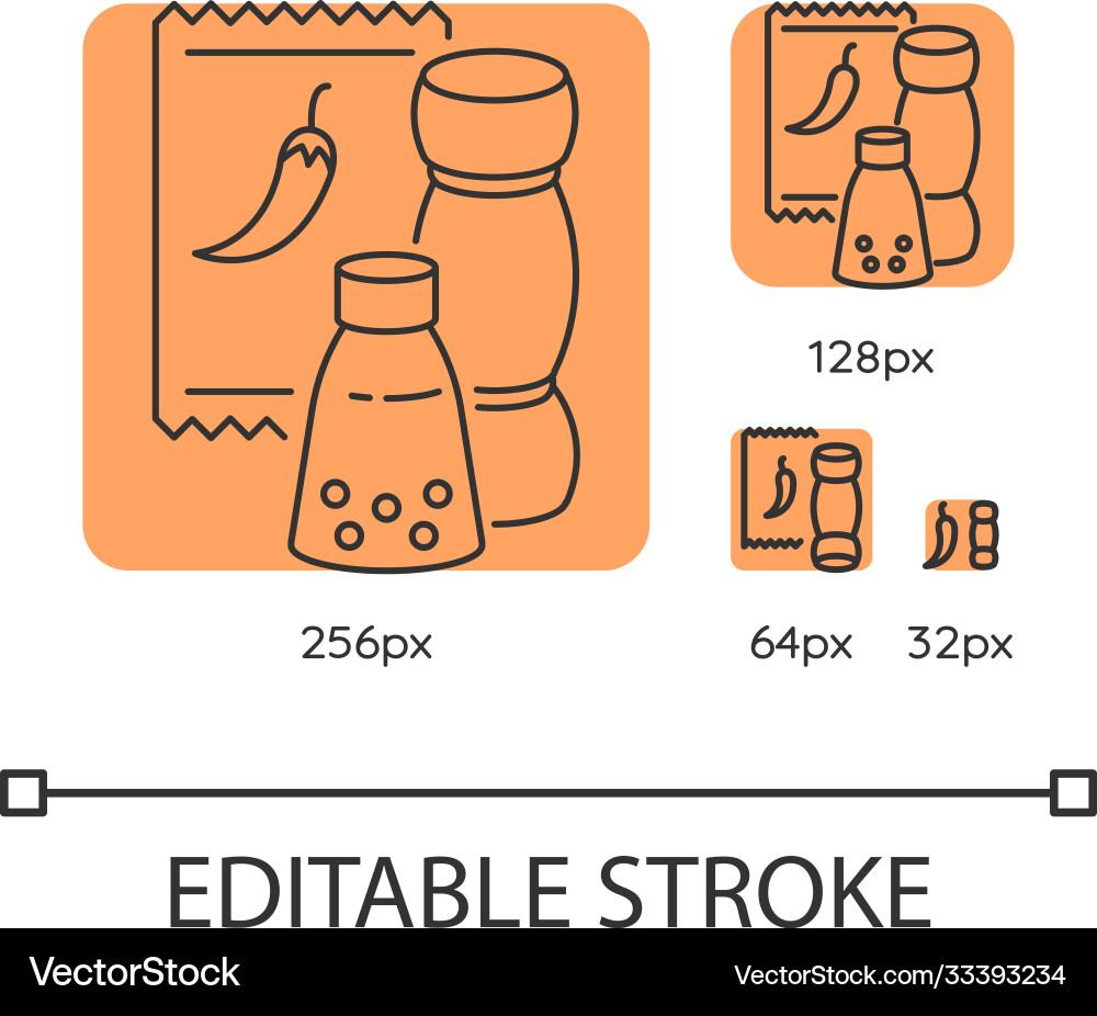 Condiments orange linear icons set Condiments orange linear icons set vector image