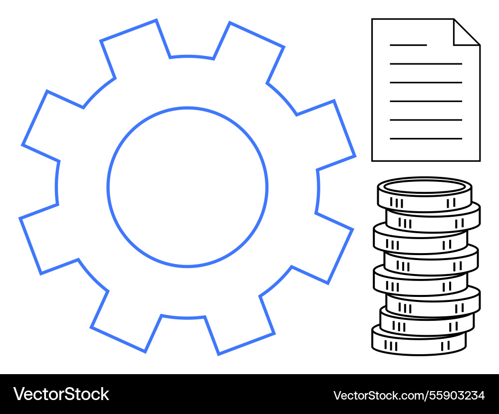 Gear with document and coin stack representing Vector Image