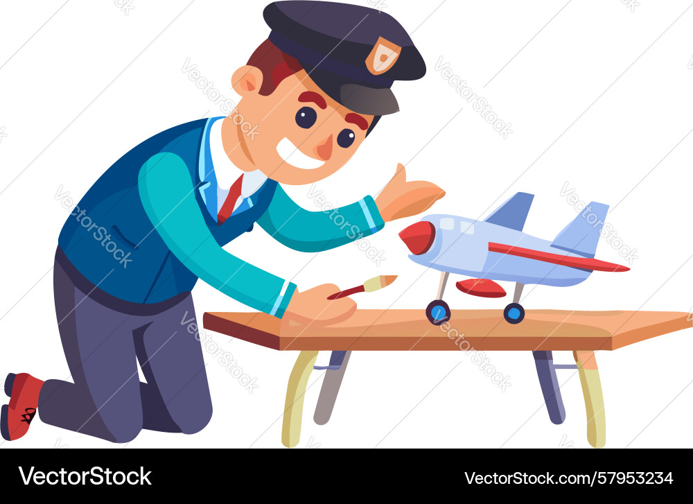 Man Assembling Model Airplane Vector Image
