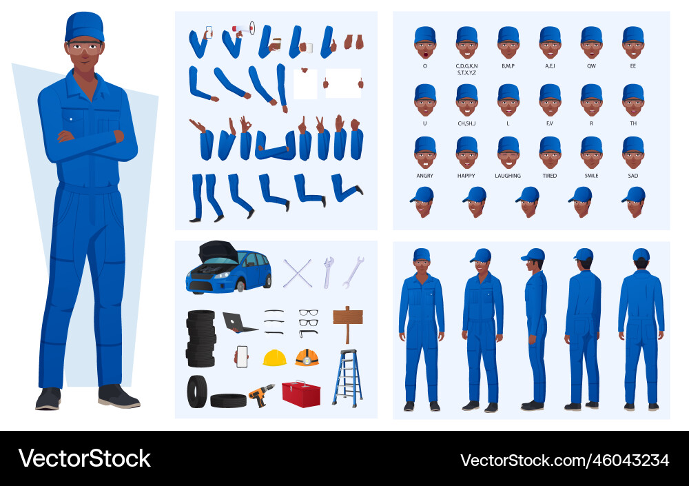 Mechanic engineer character creation and animation Vector Image