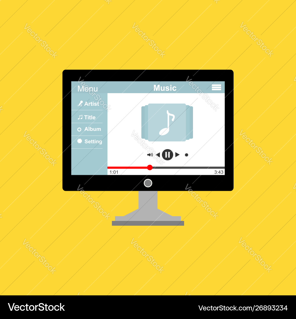 Media player application app template with flat Media player application app template with flat vector image