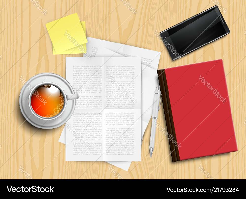 Realistic office desk with different objects Vector Image