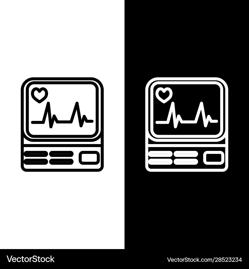 Set line computer monitor with cardiogram icon vector image