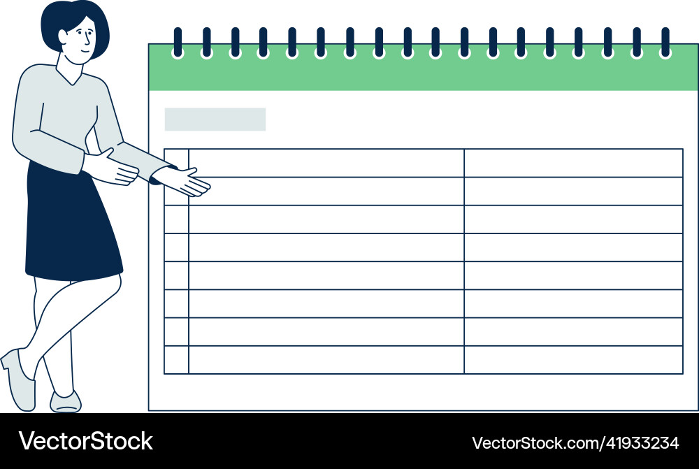 Woman showing planner notebook scheduling process Woman showing planner notebook scheduling process vector image
