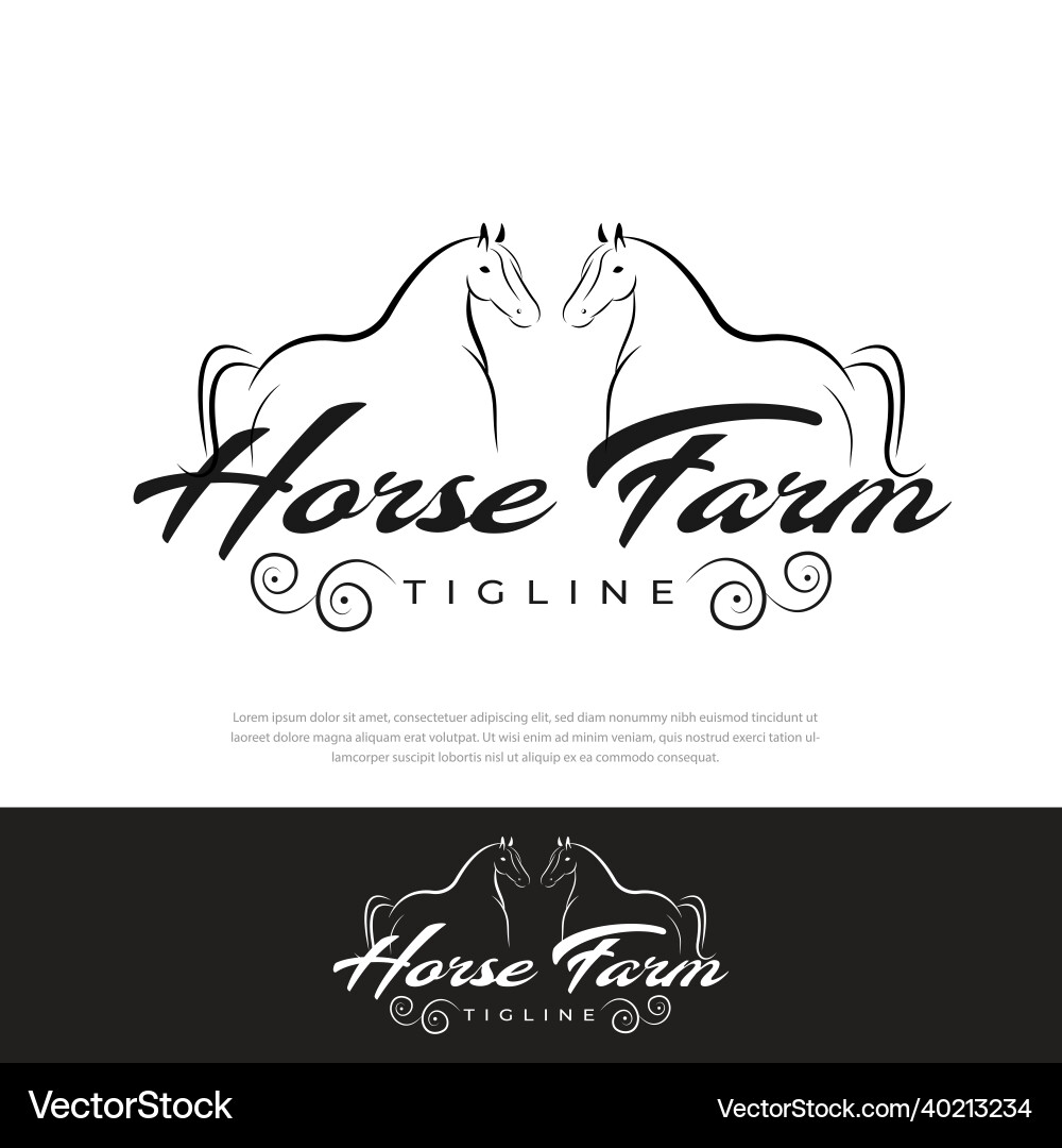 Zwei Pferde Silhouette Logo Design Vintage Bauernhof Zwei Pferde Silhouette Logo Design Vintage Bauernhof vektorbild