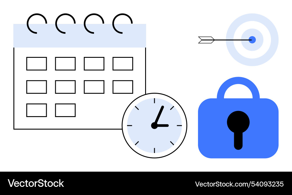 Calendar clock target with arrow and lock time Calendar clock target with arrow and lock time vector image