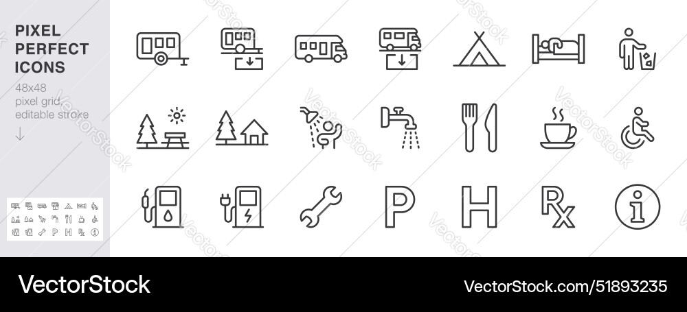 Camping Line Icons - Outdoor Erholung Vektorbild