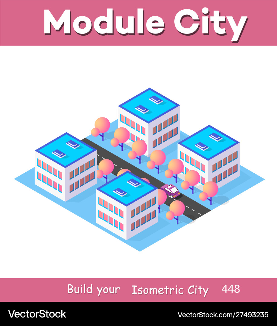 Isometric 3d module block district part Isometric 3d module block district part vector image