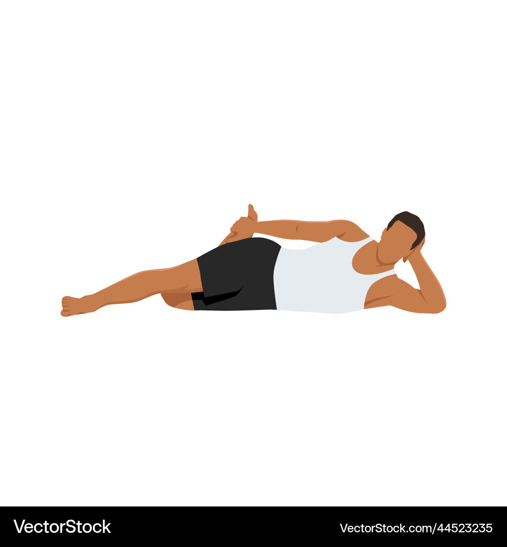 Man doing cat tail pulling pose practice Man doing cat tail pulling pose practice vector image