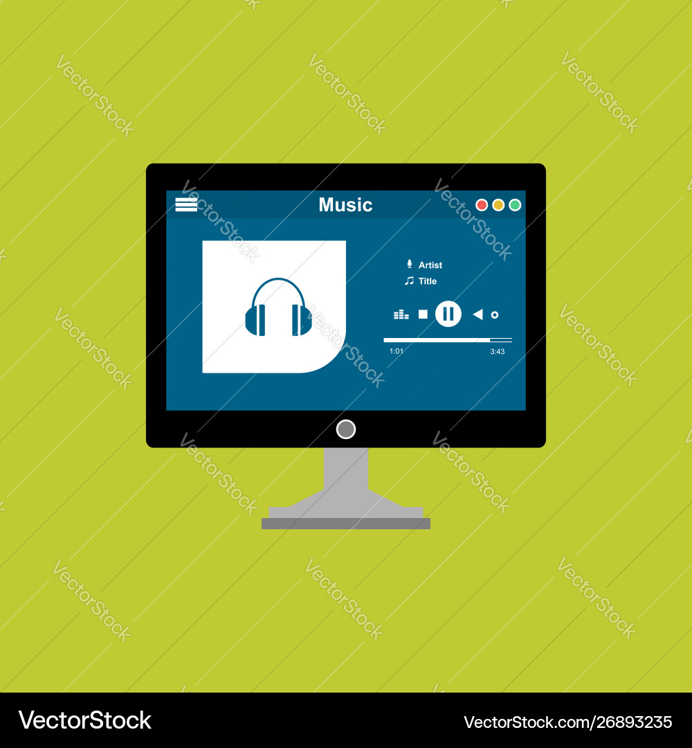 Media player application app template with flat Media player application app template with flat Vector Image