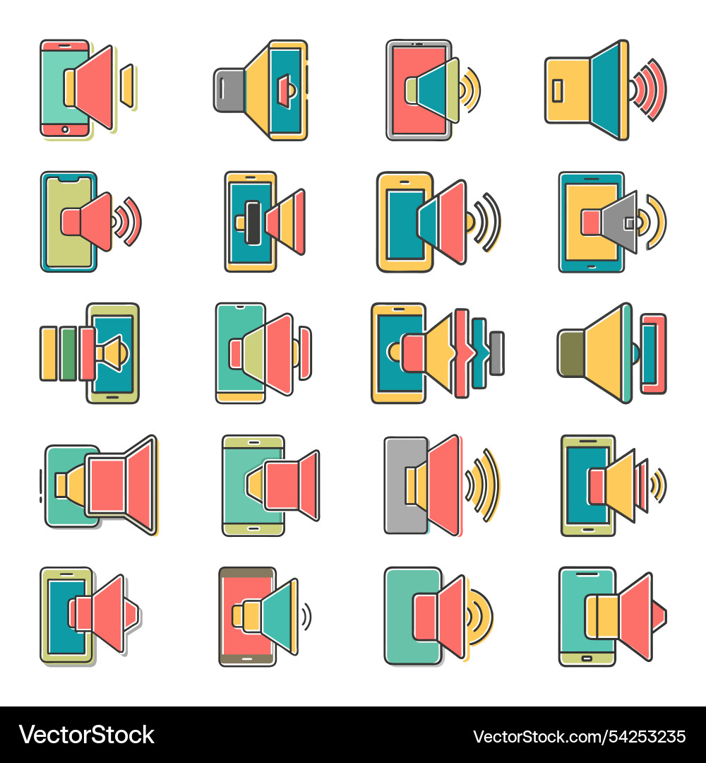 Phone-volume icon with offset fill style bundle vector image