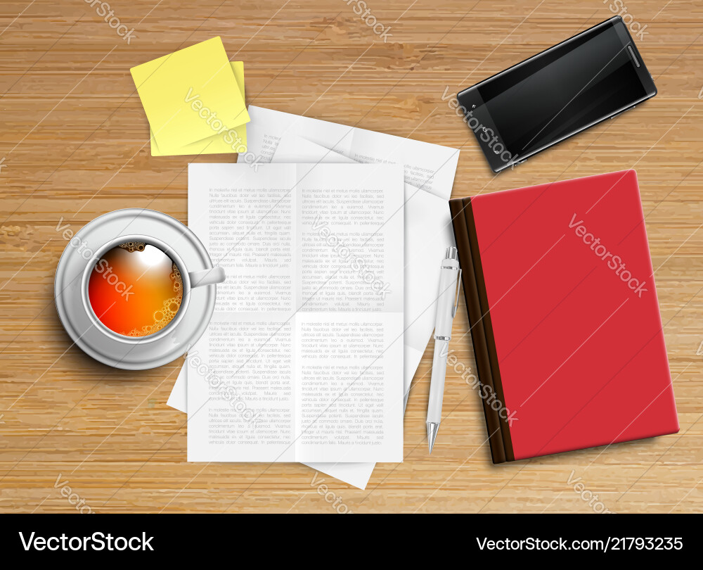 Realistic office desk with different objects Vector Image