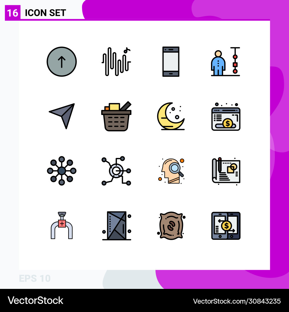 Set 16 flat color filled lines on grid Vector Image
