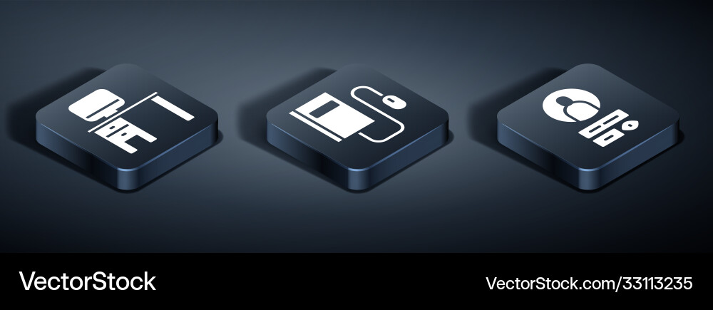 Set isometric computer monitor and desk create Set isometric computer monitor and desk create vector image