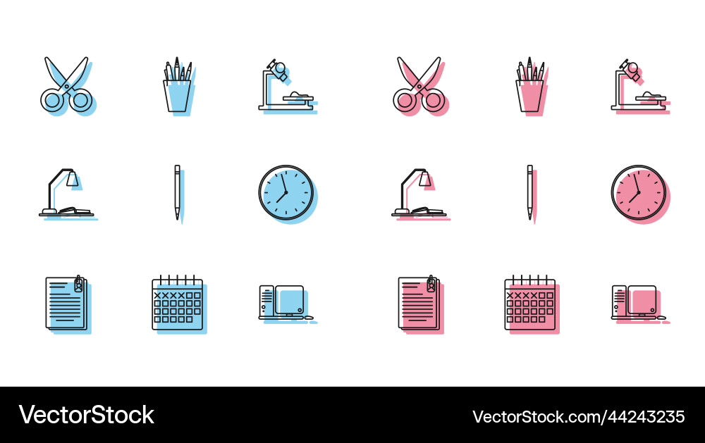 Set line file document and paper clip calendar Set line file document and paper clip calendar Vector Image
