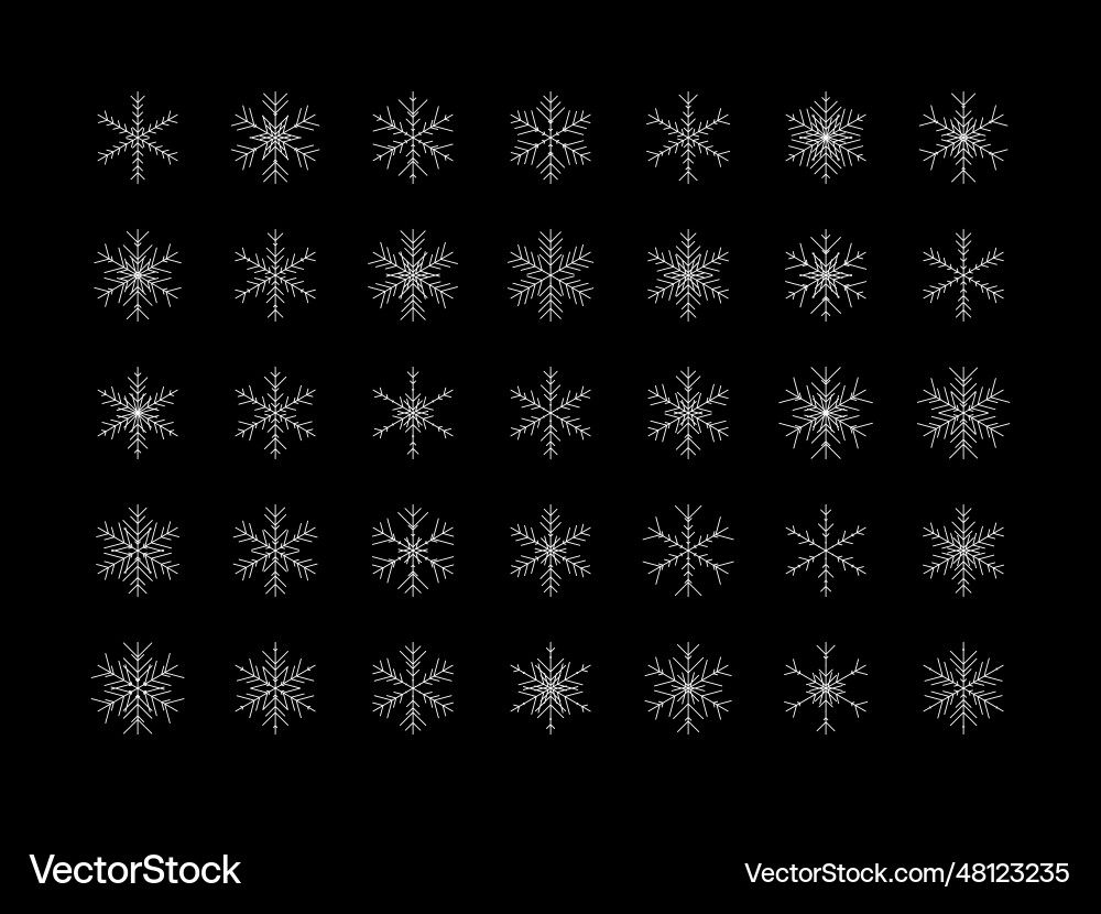 Set of different snowflake icon on black Set of different snowflake icon on black vector image