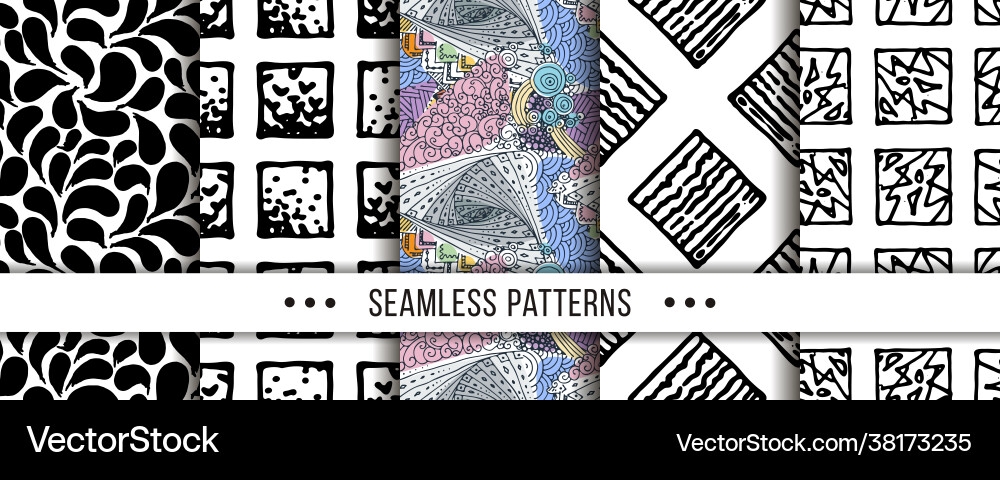 Set seamless patterns with hand-drawn elements Set seamless patterns with hand-drawn elements Vector Image