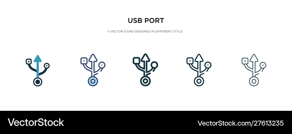 Usb port icon in different style two colored Usb port icon in different style two colored vector image