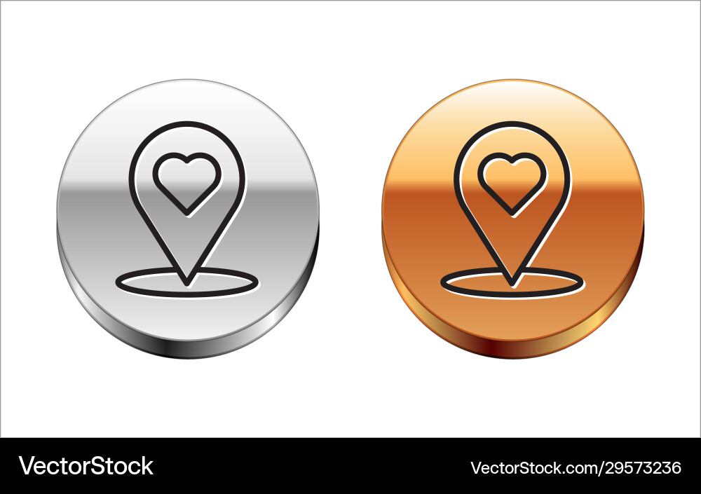 Black line map pointer with heart icon isolated Black line map pointer with heart icon isolated vector image