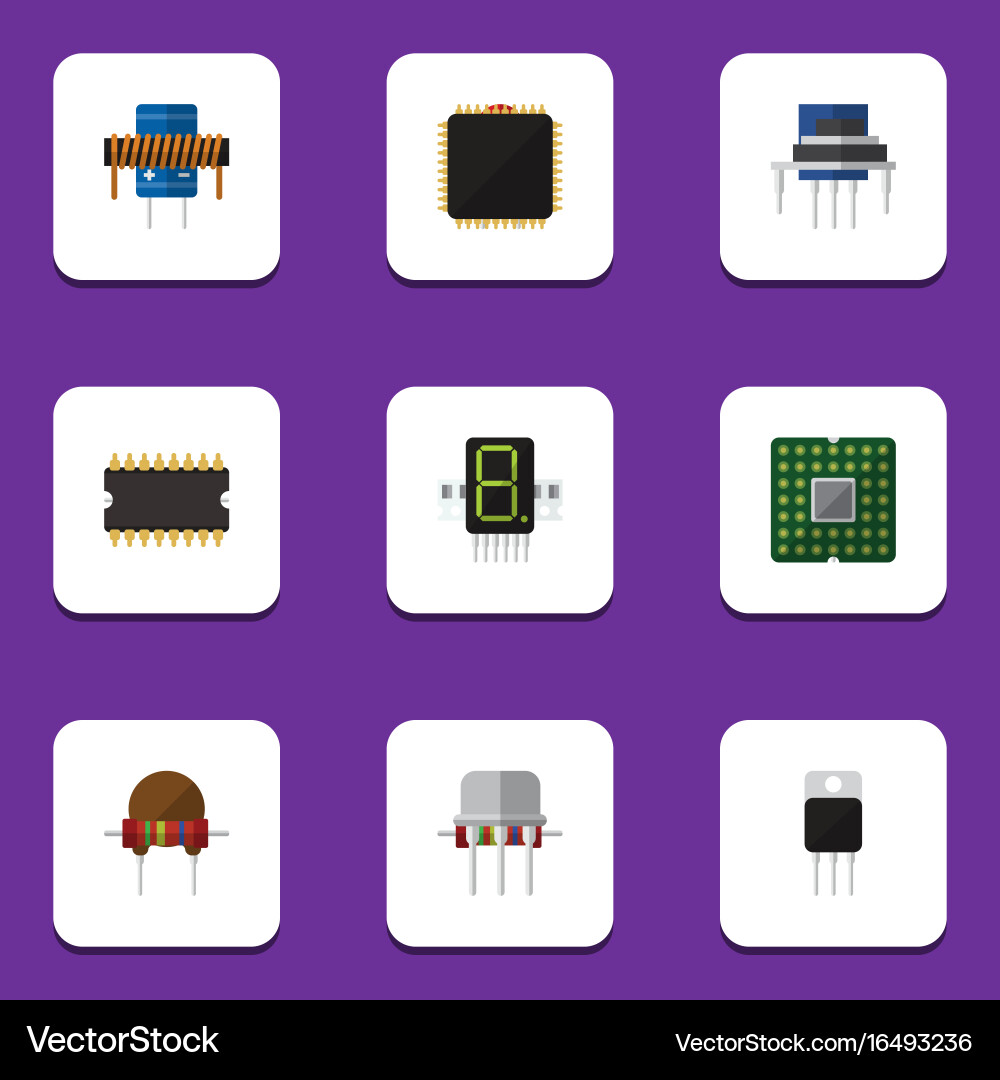 Flat icon appliance set of microprocessor vector image