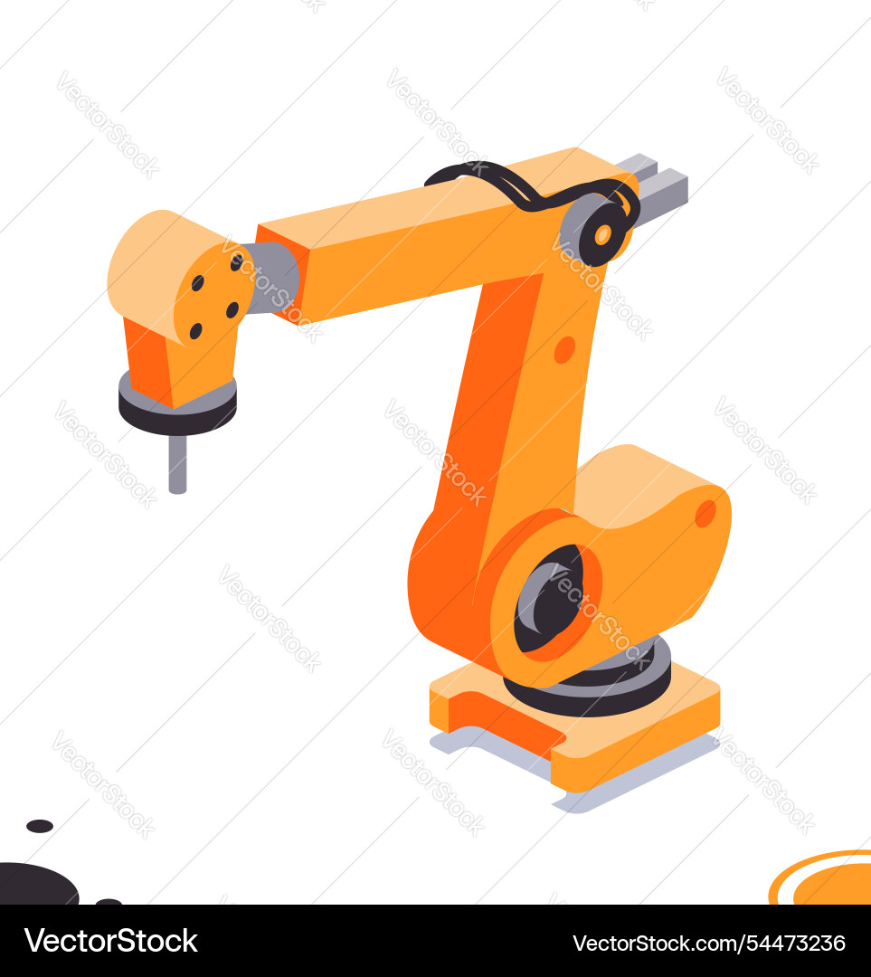 Isometric robotic arm picking up a small object Isometric robotic arm picking up a small object vector image