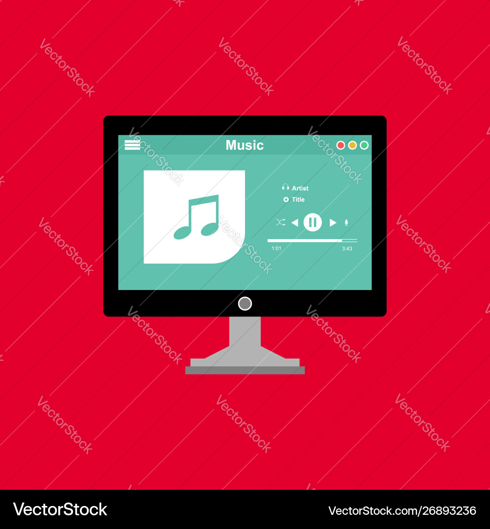 Media player application app template with flat Media player application app template with flat vector image