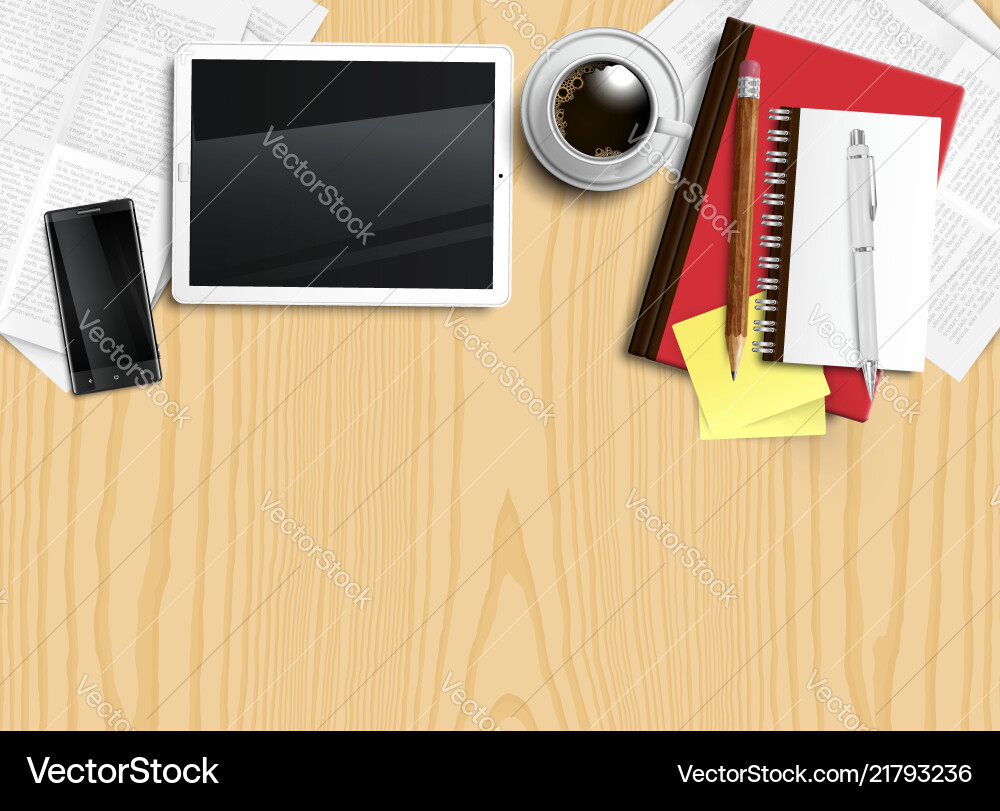 Realistic Office Desk with Objects Vector Image