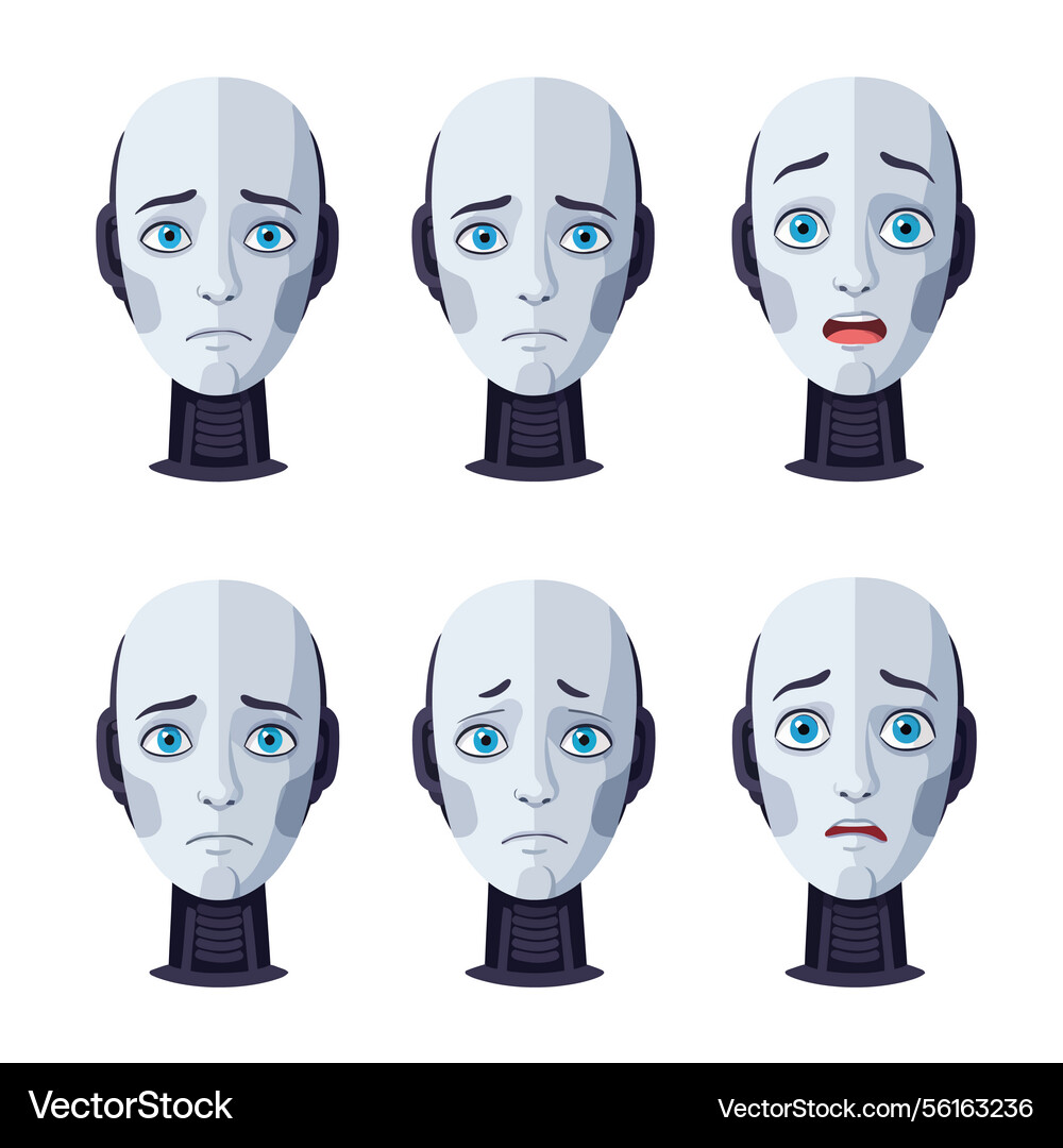 Robot faces displaying various emotions in flat Vector Image