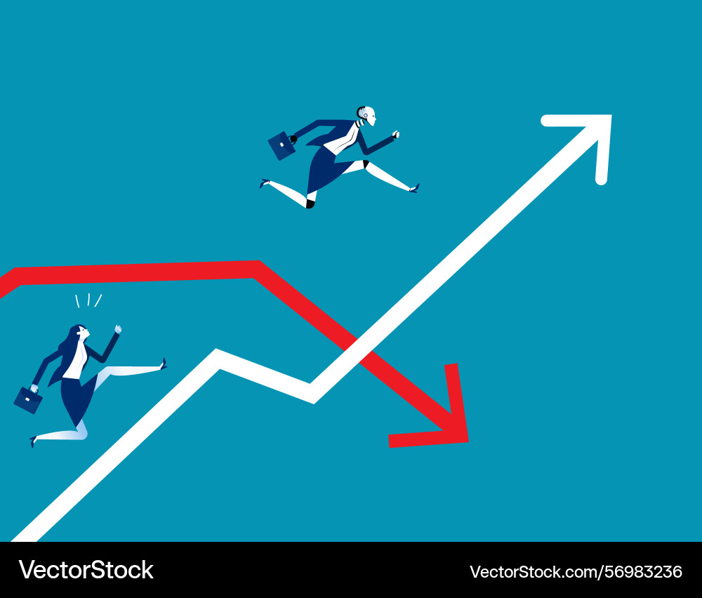 Robot jumping pass the arrow graph business Robot jumping pass the arrow graph business vector image