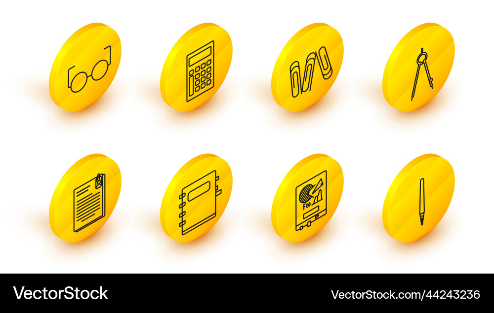 Set line pen board with graph chart notebook Set line pen board with graph chart notebook vector image