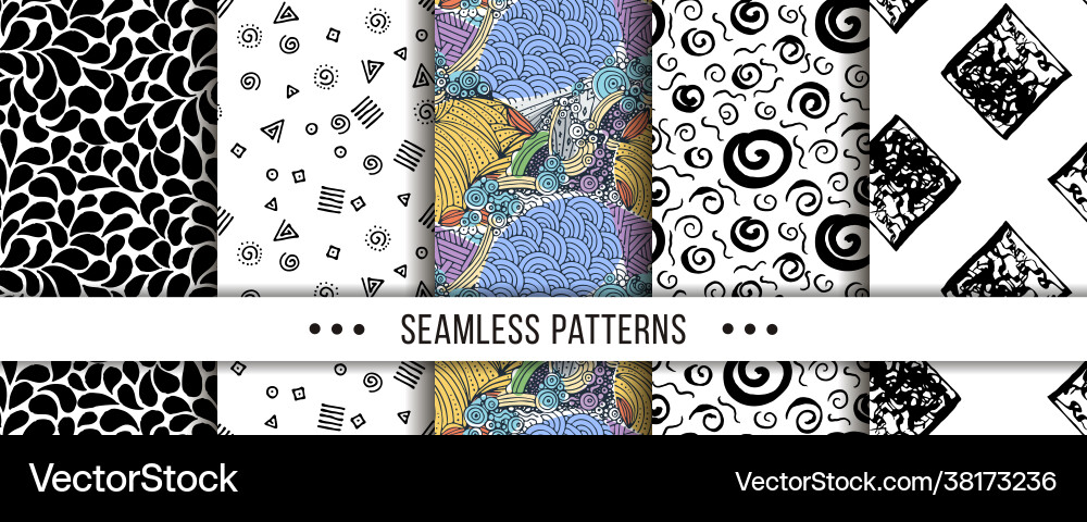 Set seamless patterns with hand-drawn elements Set seamless patterns with hand-drawn elements vector image