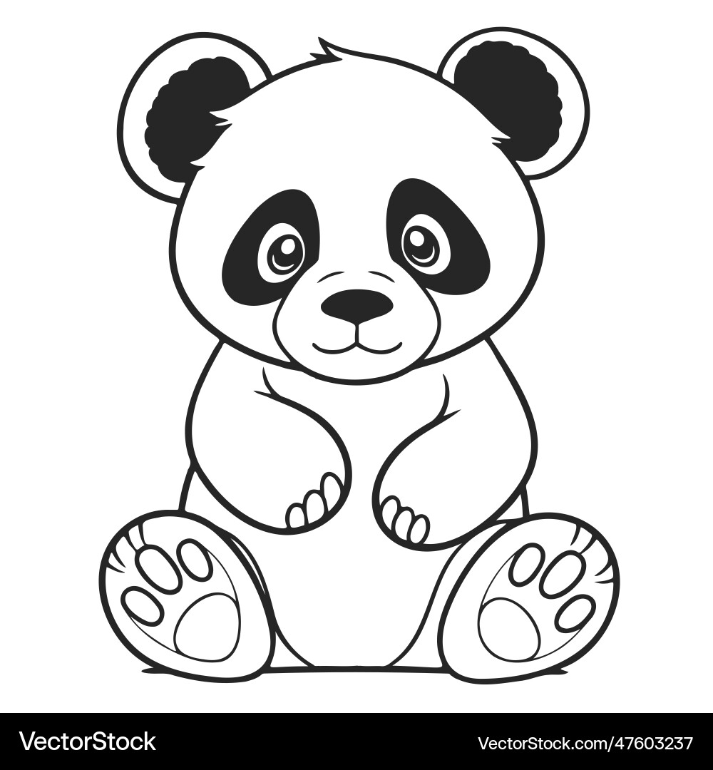 Black and white drawing of a cute young panda vector image