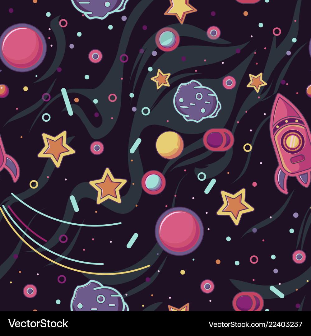Cute Cartoon Space Rocket Pattern Vector Image