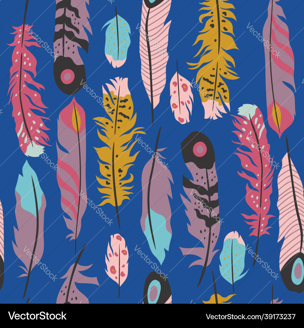 Feathers seamless pattern in boho style Feathers seamless pattern in boho style vector image