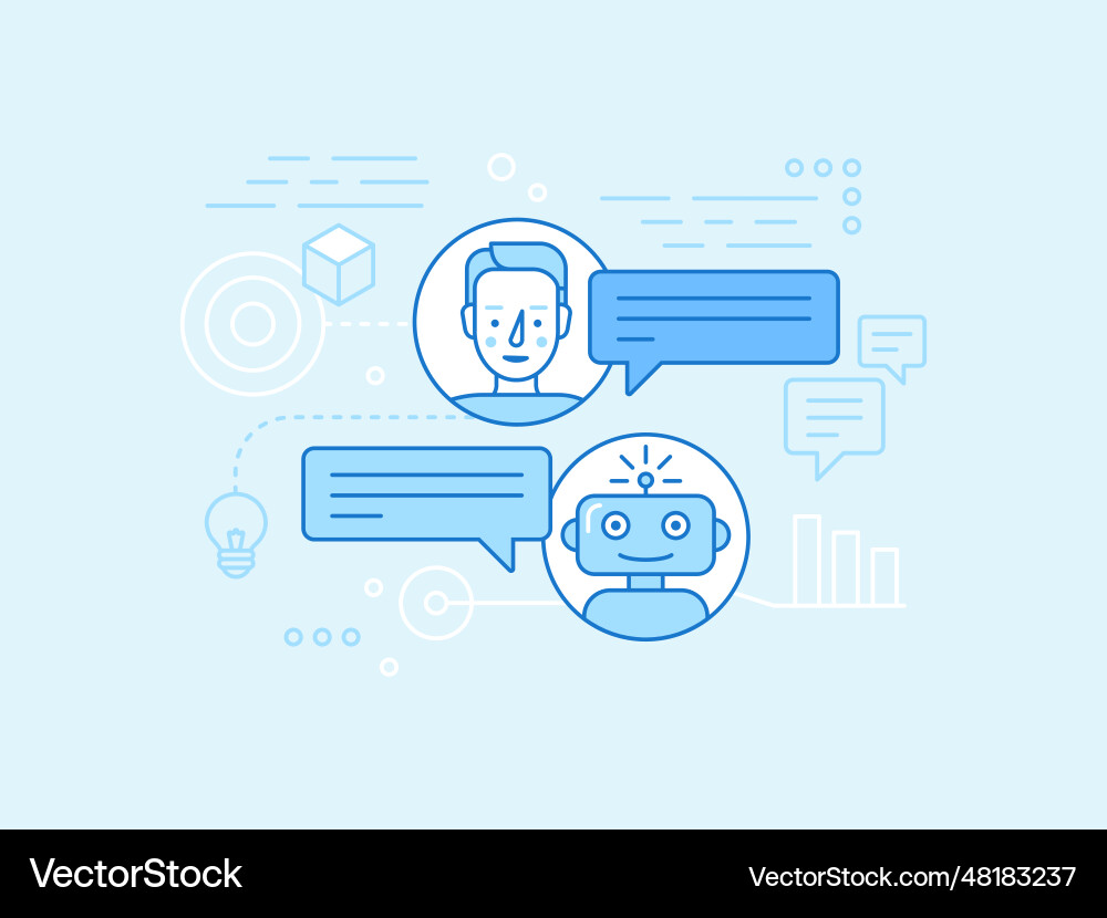 Flat linear in blue colors - chatbot concept vector image