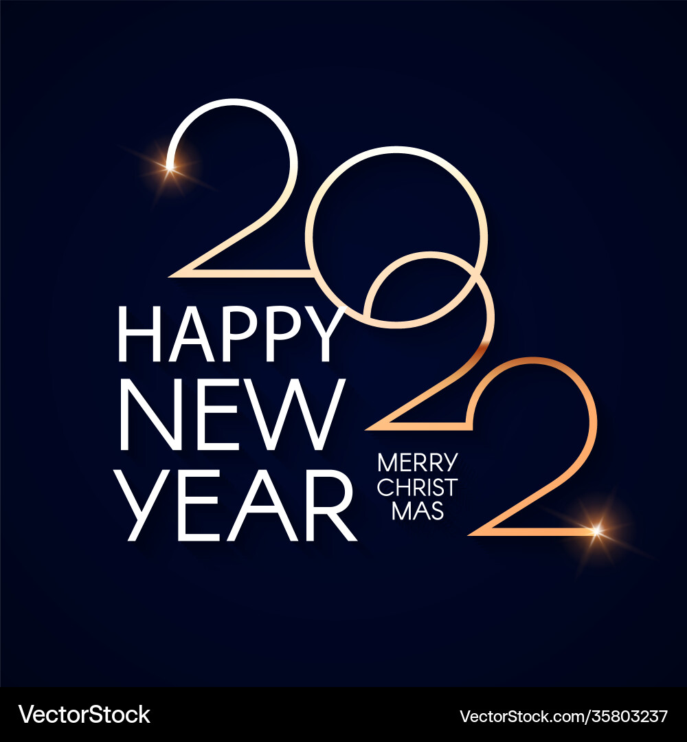Happy new 2022 year elegant gold text with light Happy new 2022 year elegant gold text with light vector image
