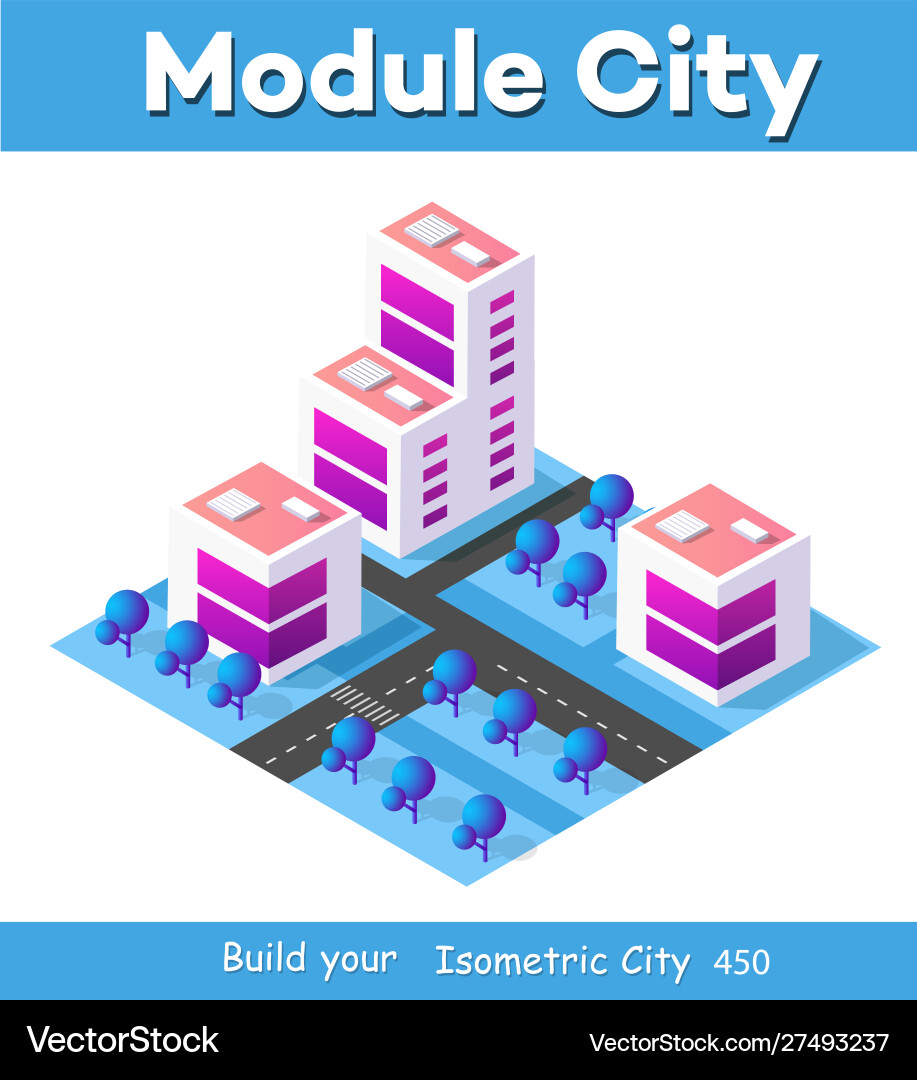 Isometric 3d module block district part Isometric 3d module block district part vector image