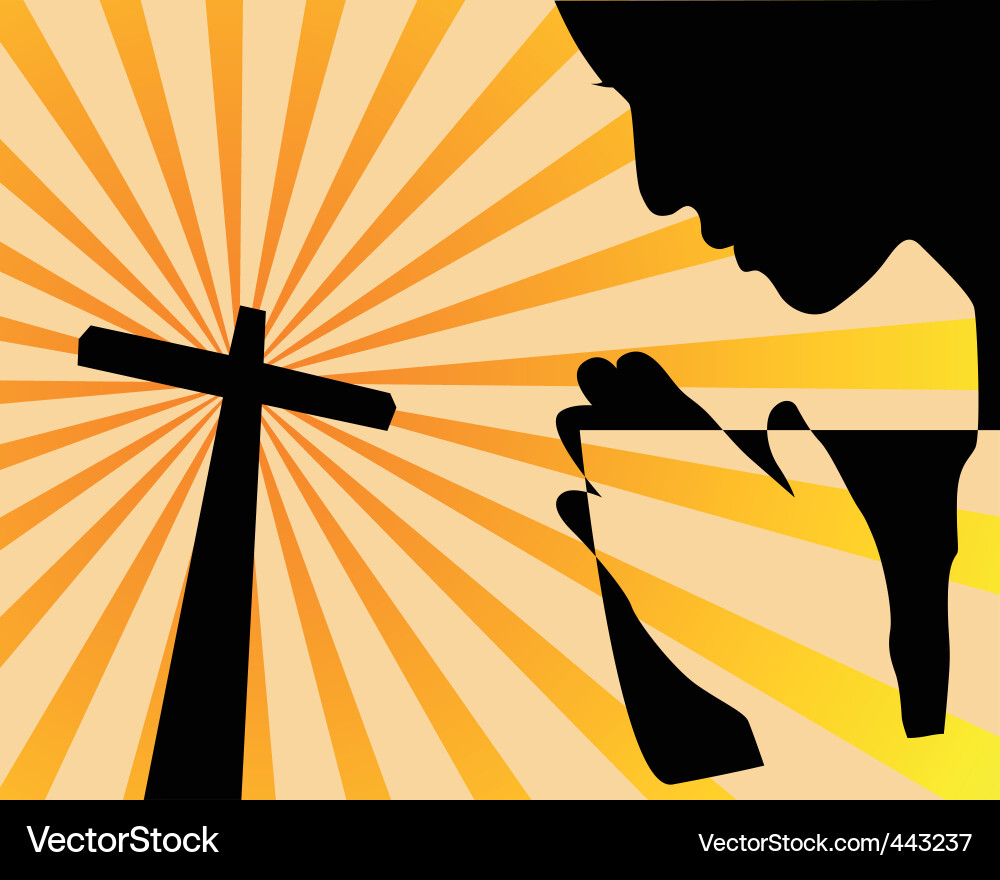Man Praying Before a Cross Vector Image