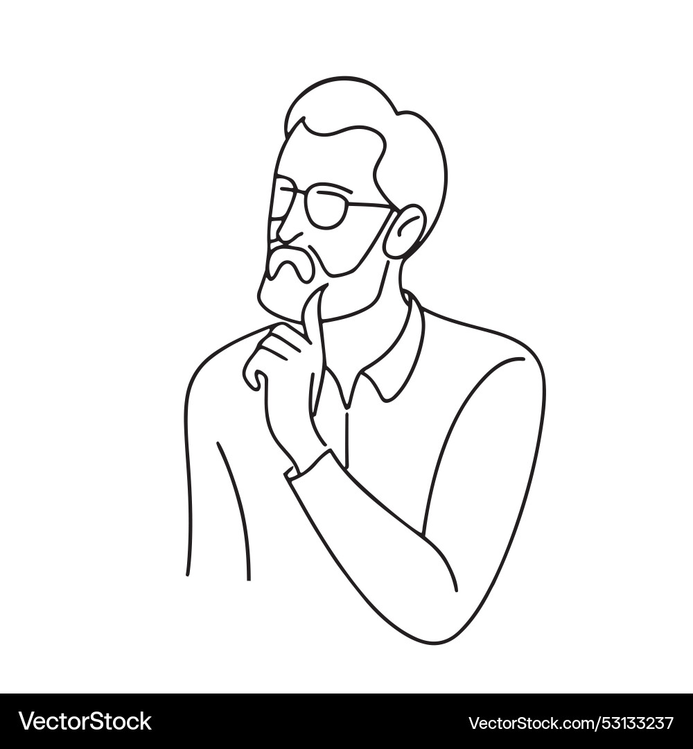 Man with glasses contemplating an idea continuous Vector Image