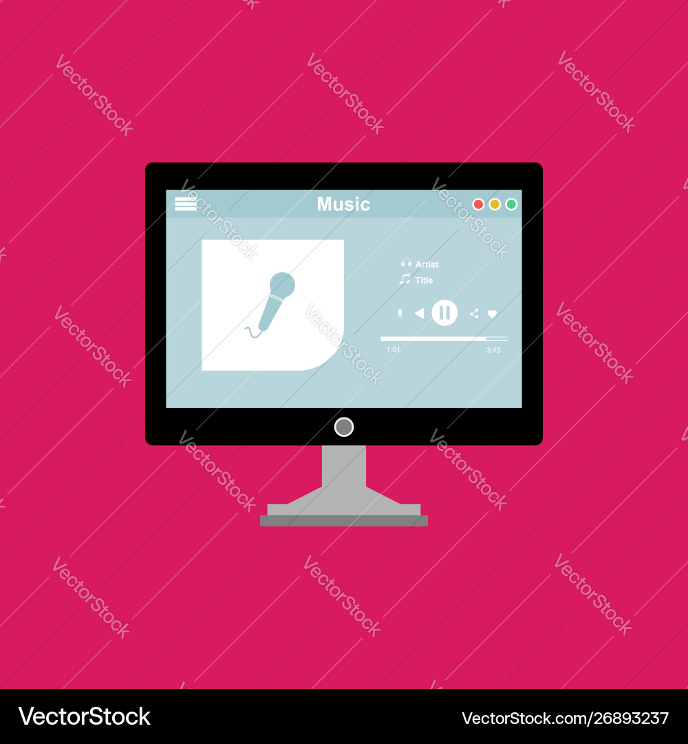 Media player application app template with flat Media player application app template with flat vector image